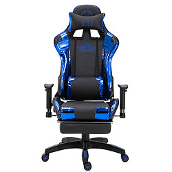 Decoshop26 Fauteuil de bureau chaise gamer sur roulettes avec repose-pieds accoudoirs en PVC noir / bleu 10_0002766