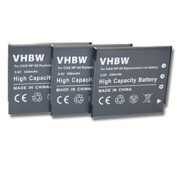 vhbw 3x batterie compatible avec Casio Exilim EX-FS10, EX-S10, EX-S12, EX-Z20, EX-Z21, EX-Z25, EX-Z29 appareil photo DSLR (550mAh, 3.6V, Li-Ion)