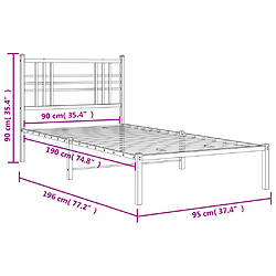 Vidaxl Cadre de lit métal avec tête de lit noir 90x190 cm pas cher