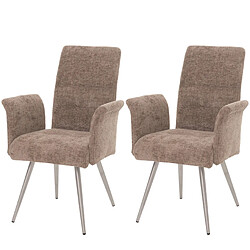 Decoshop26 Lot de 2 chaises de salle à manger avec accoudoirs acier inoxydable brossé et tissu chenille marron 04_0007310