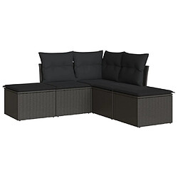 vidaXL Salon de jardin 5 pcs avec coussins noir résine tressée