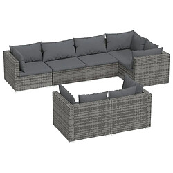 vidaXL Salon de jardin 7 pcs avec coussins Gris Résine tressée