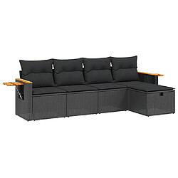 vidaXL Salon de jardin 5 pcs avec coussins noir résine tressée