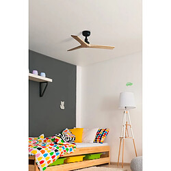 Faro Barcelona Petit ventilateur de plafond noir en bois de chêne clair avec moteur intelligent CC à 6 vitesses