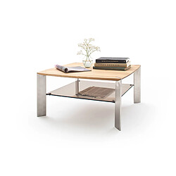 Avis Pegane Table basse en chêne massif et verre - L80 x H41 x P80 cm