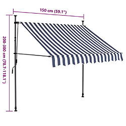 vidaXL Auvent manuel rétractable avec LED 150 cm Bleu et blanc pas cher