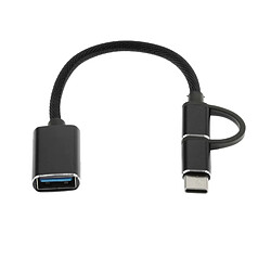 Adaptateur De Cordon De Câble De Données USB-C 2 En 1 Micro USB Type C Robuste Noir