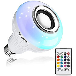 Universal En haut-parleur Bluetooth de l'ampoule LED à télécommande 24 touches, audio stéréo sans fil de lampe à modification RVB 6W E26