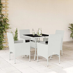 vidaXL Ensemble à manger de jardin et coussins 5 pcs blanc rotin verre