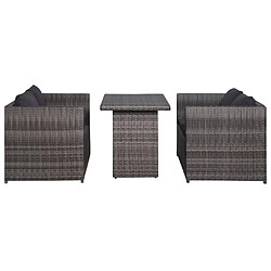 vidaXL Ensemble de bistro 3 pcs avec coussins gris résine tressée