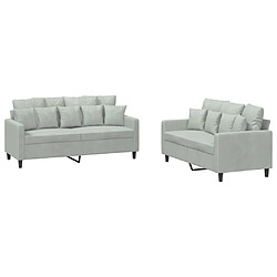 Maison Chic Ensemble de canapés 2 pcs avec coussins, Canapé droit Sofa pour Salon Gris clair Velours -GKD509308