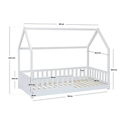 Pegane Lit cabane pour enfant en bois coloris blanc - Longueur 195 x Profondeur 98 x Hauteur 145,5 cm