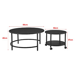 Helloshop26 Lot de 2 tables basses rondes gigognes à roulettes et espace de rangement noir 03_0008532