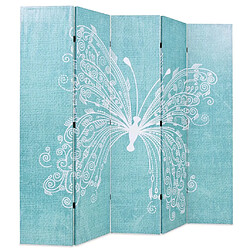 Helloshop26 Paravent séparateur de pièce cloison de séparation décoration meuble pliable 200 cm papillon bleu 0802048