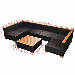 vidaXL Salon de jardin 7 pcs avec coussins Résine tressée Noir pas cher