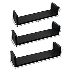 SONGMICS Lot de 3 Etagères murales flottantes Rangement Décoration Exposition Panneau de MDF Design rétro Noir LWS40BK pas cher