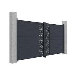 Vente-Unique Portail électrique battant aluminium semi plein à motifs L355 x H181 cm anthracite GREGOR