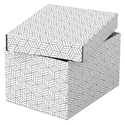 Esselte Pack de 3 Petites Boîtes de Rangement avec Couvercles 200x150x255mm - Carton 100% Recyclé et Recyclable - Design Blanc avec Dessin