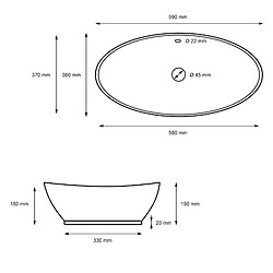 Lavabo avec vidage et trop-plein 59x38x19 cm noir en céramique ML-Design pas cher