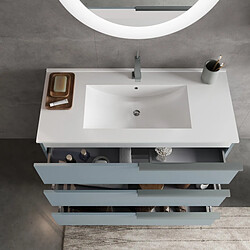 Kiamami Valentina MEUBLE DE SALLE DE BAIN SUR PIED AVEC LAVABO 100CM AVEC 3 TIROIRS ET MIROIR| NEW YORK