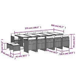 vidaXL Ensemble à manger de jardin avec coussins 15 pcs marron rotin pas cher