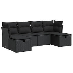 vidaXL Salon de jardin 6 pcs avec coussins noir résine tressée