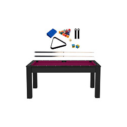 Jardindeco Billard convertible table 6 personnes Texas + pack accessoires Confort noir grainé et prune (tapis)