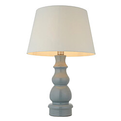 Endon Lampe de table haute Base & Shade, vernis gris bleu, plaque de nickel satiné et tissu en lin ivoire