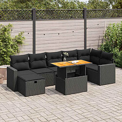 vidaXL Salon de jardin 5 pcs avec coussins noir résine tressée acacia