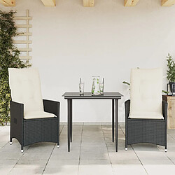 vidaXL Chaises inclinables de jardin lot de 2 et coussins noir rotin