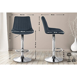 Acheter Decoshop26 Lot de 2 tabourets de bar réglable en hauteur pivotant à 360° assise en tissu gris foncé couture verticale pied métal chromé 10_0004432