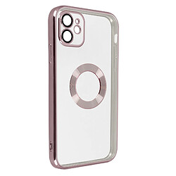 Avizar Coque iPhone 11 Silicone Caméra Couvert Transparent Contour Rose Gold Chromé