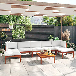 vidaXL Salon de jardin 8 pcs avec coussins Crème Bois d'acacia solide