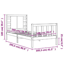 vidaXL Cadre de lit sans matelas noir 100x200 cm bois massif de pin pas cher