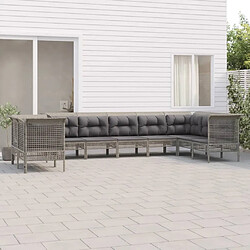 Maison Chic Salon de jardin 9 pcs + coussins - Mobilier/Meubles de jardin - Table et chaises d'extérieur Gris Résine tressée -MN14419