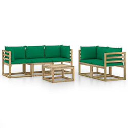 Maison Chic Salon de jardin 6 pcs + coussins - Mobilier/Meubles de jardin - Table et chaises d'extérieur vert -MN18376