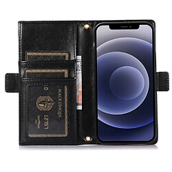 Etui en PU texture litchi avec support, pochette à fermeture éclair et sangle pour votre iPhone 12/12 Pro 6.1 pouces - noir