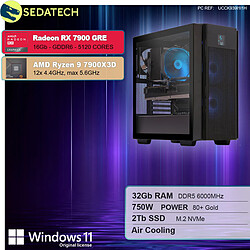 Sedatech PC Gamer Pro ATX • AMD Ryzen 9 7900X3D • RX 7900 GRE • 32Go DDR5 • 2To SSD M.2 • Windows 11