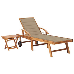 Helloshop26 Transat chaise longue bain de soleil lit de jardin terrasse meuble d'extérieur avec table et coussin bois de teck solide 02_0012642