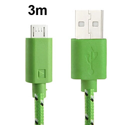 Wewoo Câble vert pour Samsung Galaxy S IV / i9500 / S III / i9300 / Note II / N7100 / Nokia / HTC / Blackberry / Sony, longueur: 3 m de transfert de données / de charge en nylon Micro 5 broches USB