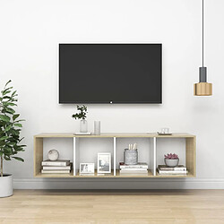 Maison Chic Meuble TV scandinave mural Banc TV suspendu pour salon - Blanc et chêne sonoma 37x37x142,5 cm Aggloméré -MN39656