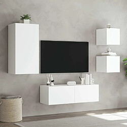 Maison Chic Lot de 4 Meuble TV muraux, Banc TV avec lumières LED pour salon, Meuble de rangement blanc -GKD10913 pas cher