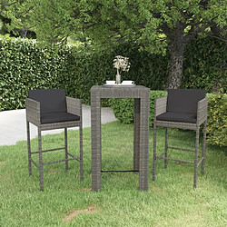 Maison Chic Ensemble de bar de jardin 3 pcs et coussins,Table + chaises + coussins de jardin Résine tressée Gris -GKD950421