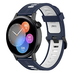 Bracelet en silicone 20mm rayures, bicolore, réglable, bleu nuit/blanc pour votre Huawei Watch GT3 42mm/Samsung Galaxy Watch4 40mm/44mm