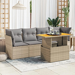 vidaXL Salon de jardin avec coussins 5 pcs beige résine tressée