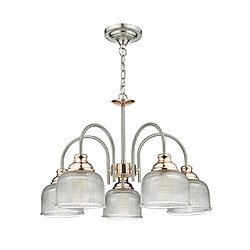 Luminaire Center Suspension Wharfdale chrome satiné et cuivre poli 5 ampoules