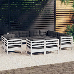 Maison Chic Salon de jardin 11 pcs avec coussins | Ensemble de Table et chaises | Mobilier d'Extérieur blanc bois de pin solide -GKD92451