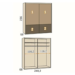 Inside 75 Armoire 2 portes coulissantes encastrées 240,3 x 236 couleur Habana frange inférieure Luxor profil Inox