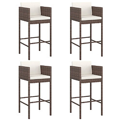 vidaXL Tabourets de bar lot de 4 avec coussins marron résine tressée