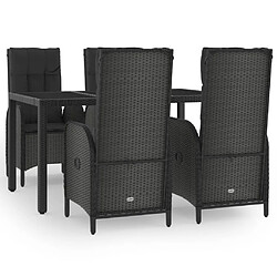 vidaXL Ensemble à manger de jardin coussins 5pcs Noir Résine tressée